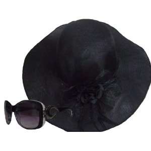  Floppy Brim Black Hat Matching Fancy Sunglasses: Toys 