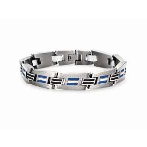   Stainless Steel Bracelet with Carbon Fiber and Blue Crystal Stones
