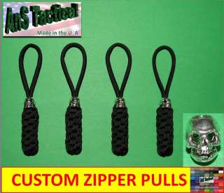 Paracord Zipper Pull Key Lanyards Pewter Skull Custom  