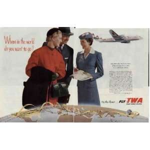   21 world centers abroad .. 1954 TWA Trans World Airlines ad, A0910