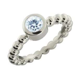  0.44 Ct Round Sky Blue Aquamarine Argentium Silver Ring Jewelry