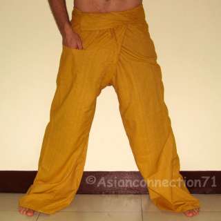 Thai EXTRA LONG Cotton Fisherman Yoga Pants AMBER GOLD  