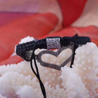   crystal pave disco ball gunmetal heart connector bracelet string cord