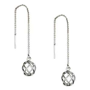   Sterling Silver Ear Thread Earrings with Twisted Wire Ball. Jewelry
