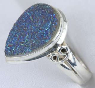 22.4 CT ELEGANT TITANIUM DRUSY DRUZY RING 925 SILVER 8  