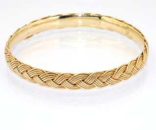   Textured Woven Bangle Bracelet 14K Yellow Gold Clad Silver 925 8mm