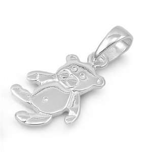  Sterling Silver Bear Embossed Design Pendant Jewelry