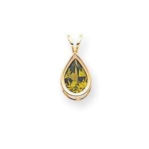  Pear Peridot Bezel Pendant in 14k Yellow Gold Jewelry