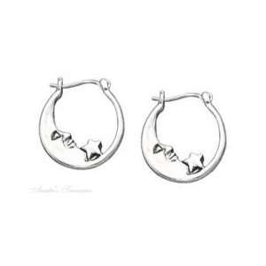  Sterling Silver Moon Star Hoop Earrings: Jewelry