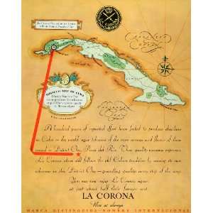 1934 Ad La Corona Havana Cigars Smoke Vintage Cuban Map   Original 