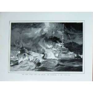    Russo Japanese War Port Arthur Tsarevitch Ship Fire