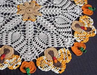 NEW TURKEY, WHEAT & PUMPKIN CROCHET DOILY SHADED YELLOW  