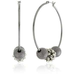   Cole New York Urban Caviar Silver Multi Bead Hoop Earrings: Jewelry