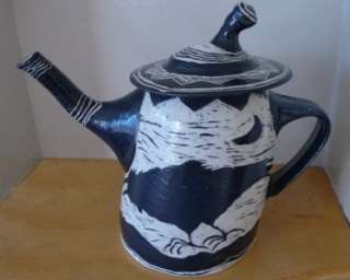 Martye Allen Pottery Sgraffito Porcelain Teapot Tea pot  