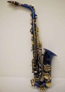 Beautiful Blue Alto Saxophone w Gold Keys *Great Gift*  