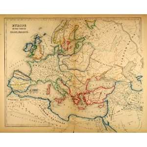  Map Europe Charlemagne Empire France Eastern Germany Franks King 
