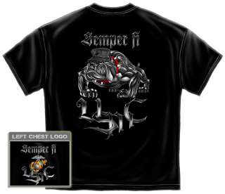Amazing USMC T Shirt Semper Fi US Marine Corps silver bulldog red 
