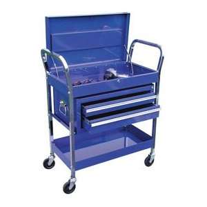   7035 2 Shelf Service Cart with Locking Lid and 2 Drawer Chest   Blue