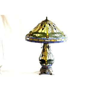 Tiffany Style Table Lamp Giant Dragonfly with Lit Base  Free Shipping 