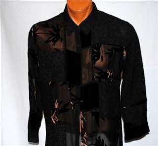   WOMENS BLOUSE TOP LONG SLEEVES BLACK GOLD SEE THROUGH Sz 3  