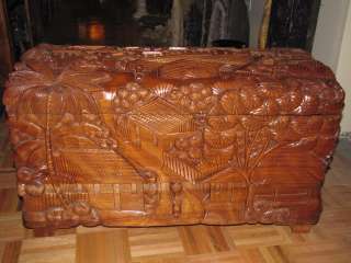 Honduran Mahogany Hardwood Hand Carved Wooden Chest  