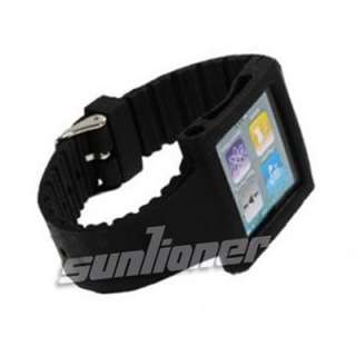 Soft Silicone Case Watch Band Wrist Strap for iPod Nano 6 6th . Black 
