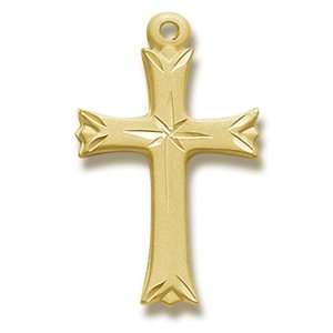 Gold Over Sterling Medium Etched Cross with Star   18 Chain  Gift 