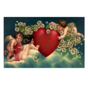  Cupids and Heart, 1910 Giclee Poster Print, 18x24