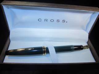 NEW CROSS CLASSIC 22KT GOLD & GREEN FOUNTAIN PEN WITH GIFT BOX RARE 