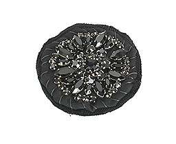 15519 auth PRADA black ottoman & black crystal Brooch  