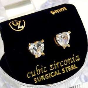  Cubic Zirconia CZ Heart Shaped Earrings   14k Gold Overlay 