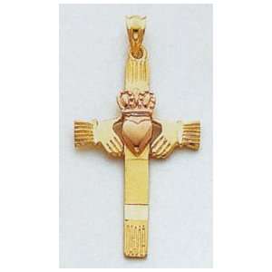  14kt Two Tone Gold Claddagh Cross   D27 Jewelry