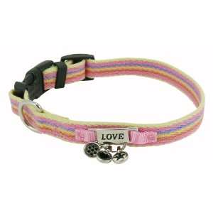   Charming Stripes Pink Cotton Dog Collar   18 to 24 in.