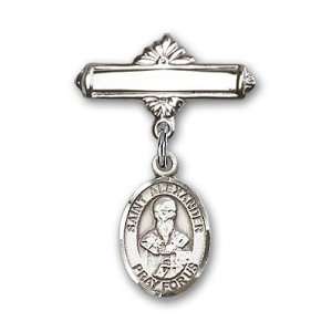   Badge with St. Alexander Sauli Charm and Polished Badge Pin Jewelry