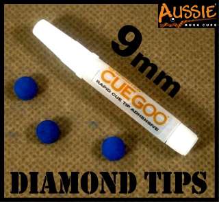 Diamond 9mm Pool Cue Tips + NEW Quick Set Pro Glue  