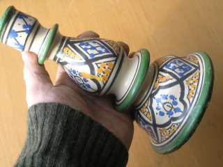   / Antique Islamic Persian Moroccan Safi Glazed Pottery Candlesticks