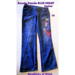  Blue Heart Jeans Dark Denim Glitter Dazzle Bling Appliques 