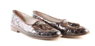 JOAN & DAVID Handmade Brown Patent Croc Loafers Shoes  