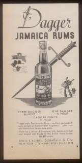 1944 Dagger Jamaica Rum Punch bottle art vintage ad  