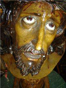 ANTIQUE ITALIAN WOOD POLYCHROME BUST OF CHRIST, SANTOS  