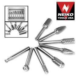 8pc. Double Cut Carbide Rotary Burr Set with 1/4 Shaft  