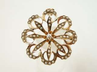 Victorian 10KT Gold Pendant Brooch w/ Solitaire Diamond and Seed 