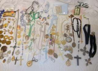   Lot Religious Jewelry Crosses Charms Rosaries Medals Relics Catholic