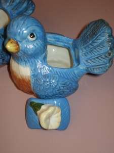 pcs VINTAGE SET PORCELAIN BLUE BIRD ROBIN CREAM SUGAR BOWL LID SPOUT 