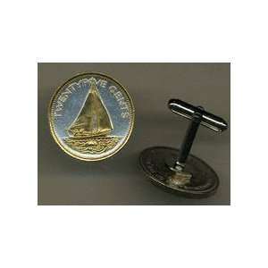   Toned Gold on Silver Bahamas Sail boat, Coin Cufflinks Beauty