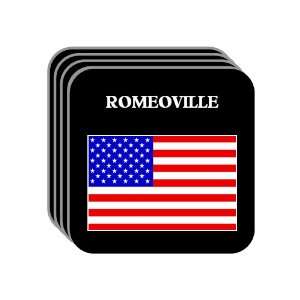 US Flag   Romeoville, Illinois (IL) Set of 4 Mini Mousepad Coasters