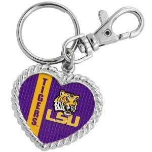  LSU Tigers Silvertone Heart Keychain