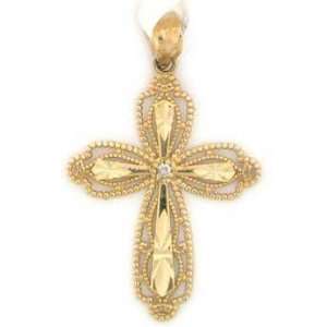    14K Solid Yellow Gold Real Diamond Cross Pendant Charm Jewelry