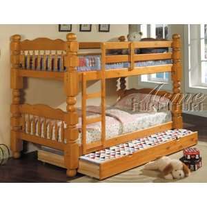  Twin Size Bunk Bed with Trundle Bed Honey Oak Finish: Home 
