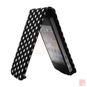 Black POLKA DOT LEATHER FLIP CASE COVER POUCH FOR Apple IPHONE 4S 4 4G
